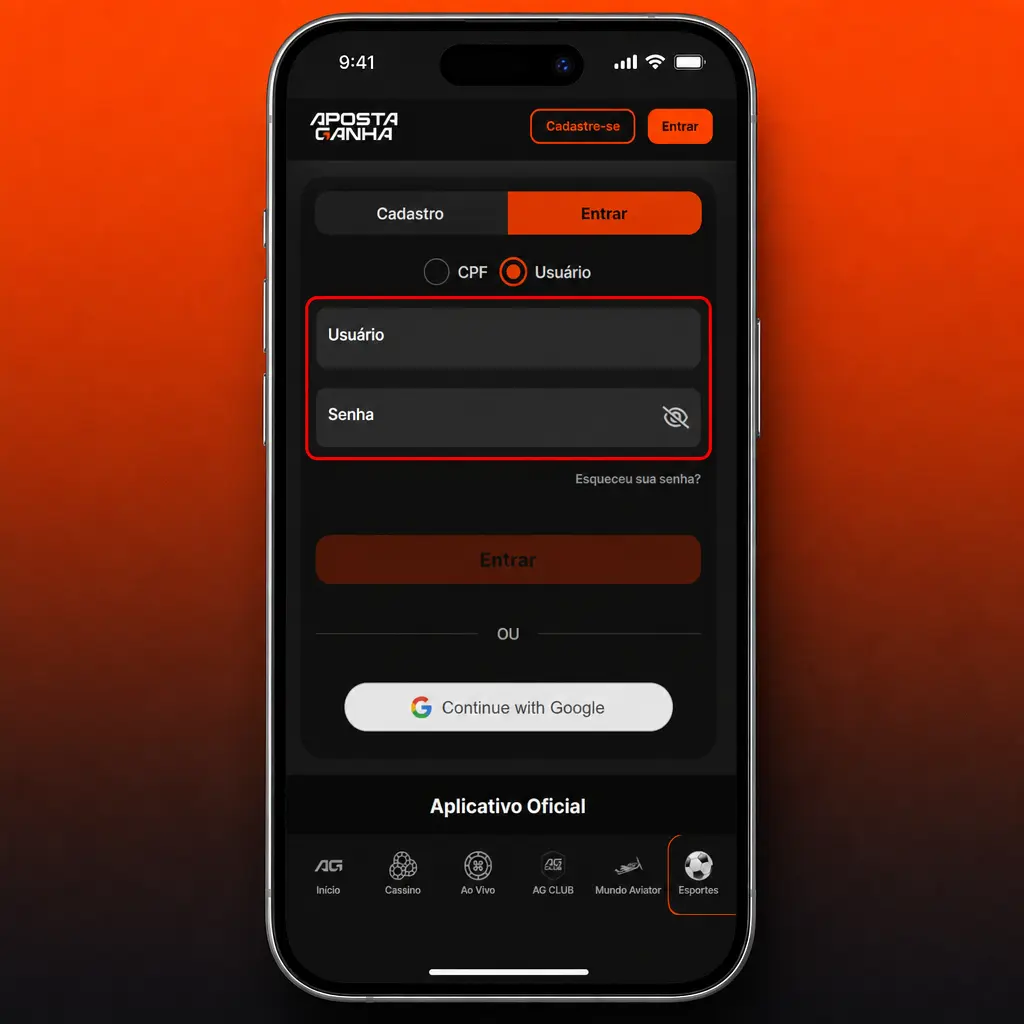 Guia passo a passo mostrando como fazer login na conta da Aposta Ganha em menos de 1 minuto