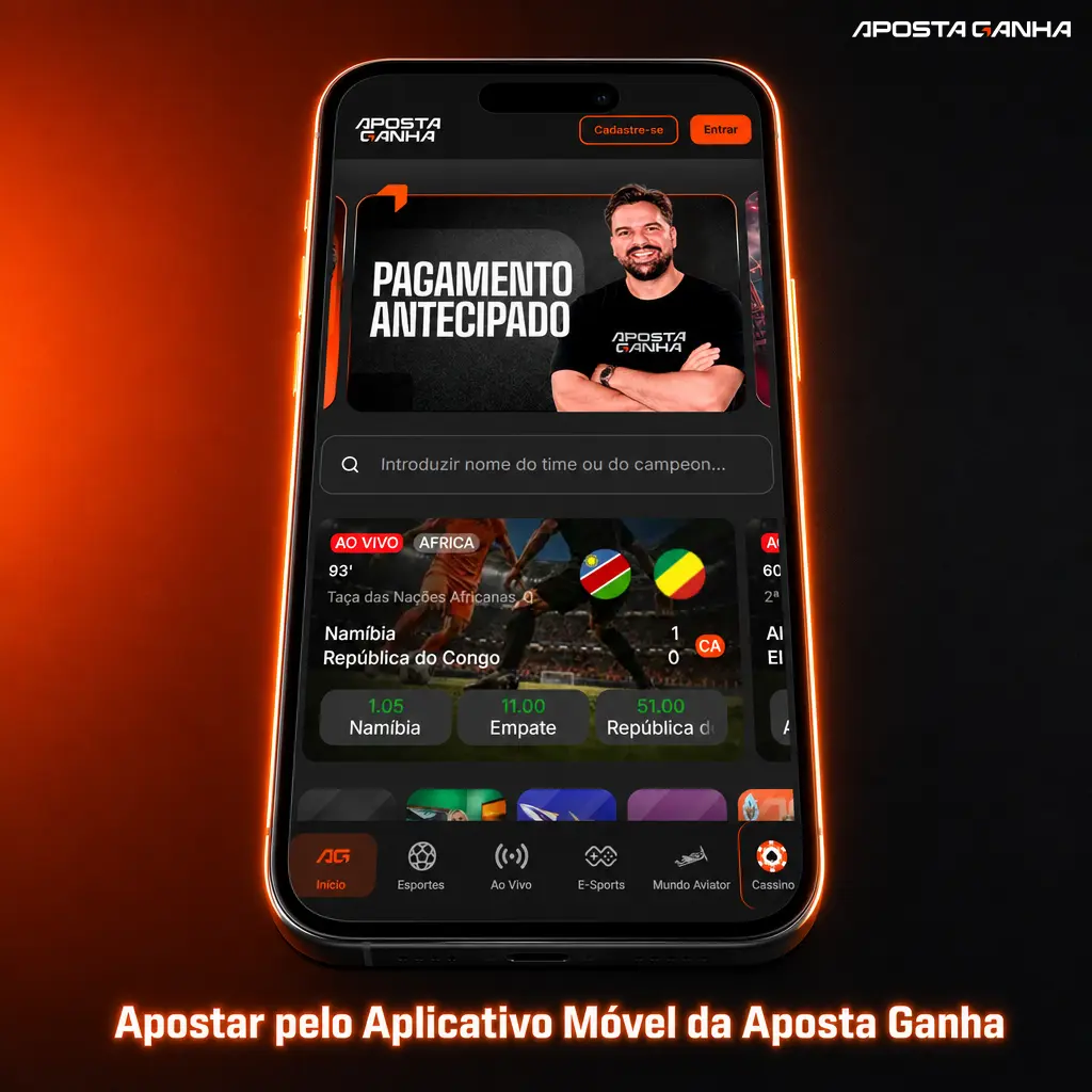 Aplicativo móvel da Aposta Ganha para Android e iOS com apostas ao vivo, Pix, extrato e suporte por chat