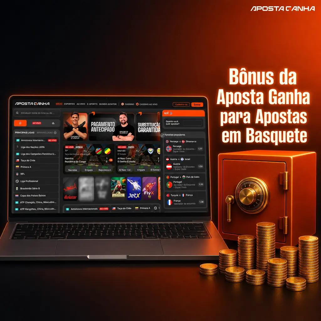 Bônus de boas-vindas Aposta Ganha: até BRL 500 em créditos para apostas em basquete, NBA, NBB e EuroLeague.
