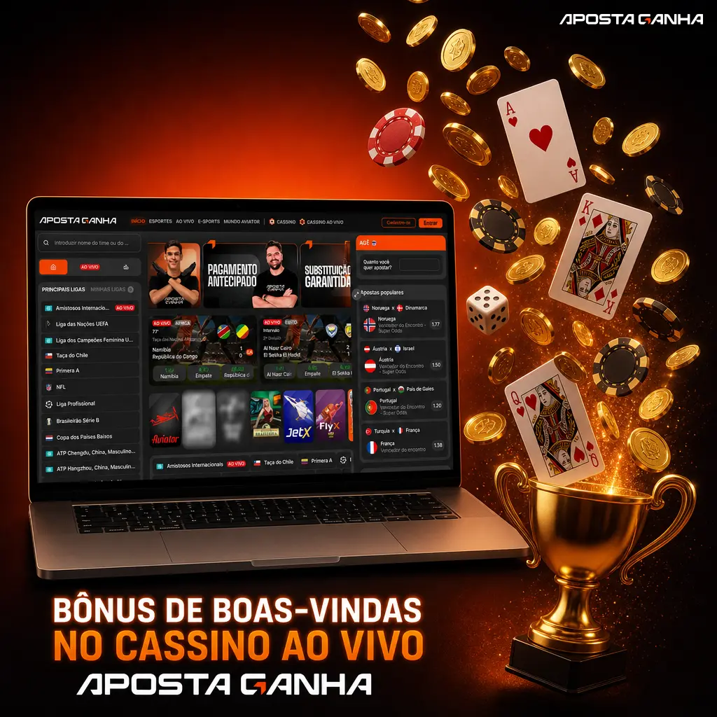 Bônus de boas-vindas Aposta Ganha: 100% no primeiro depósito, de 20 a 200 BRL, para apostas e cassino ao vivo.